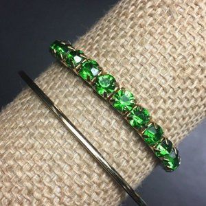Bracelet Lot Green Rhinestone Stretch Thin Gold Bangle Bling Glam Soft Girl